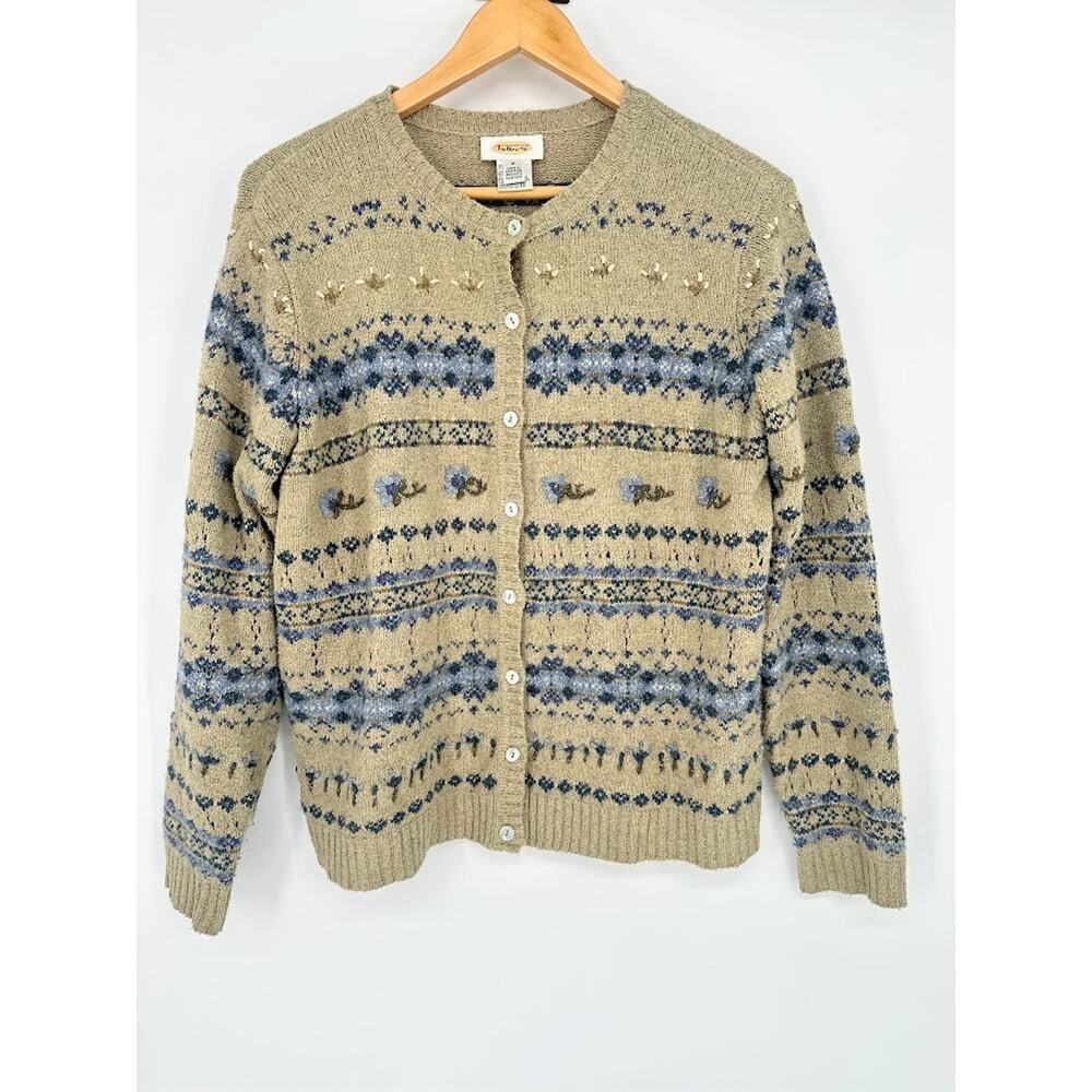 Talbots Vintage Silk Wool Button‎ Cardigan Sweater Womens M Cottagecore Granny